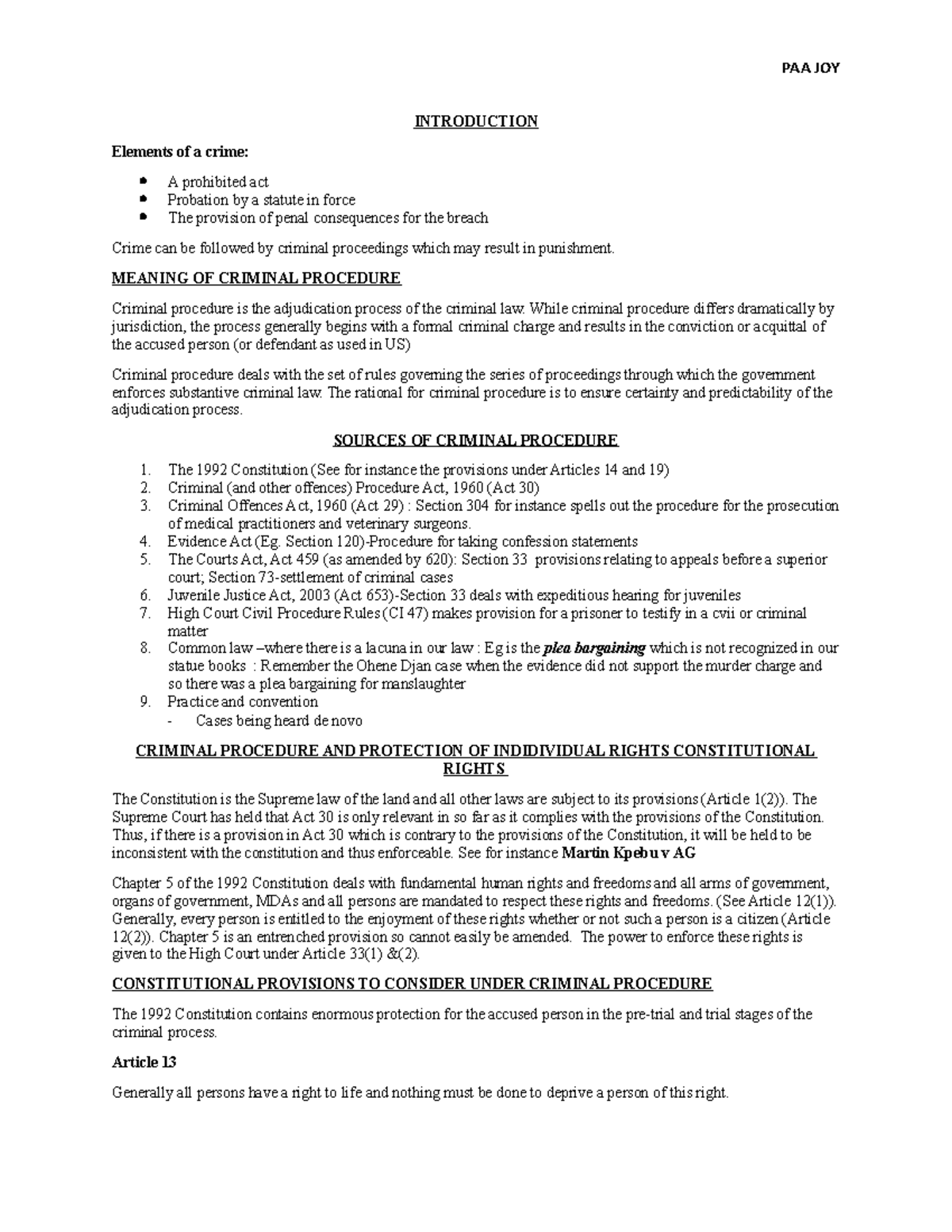 "CRIM 101: Summary Notes on Criminal Procedure in Ghana" - Studocu