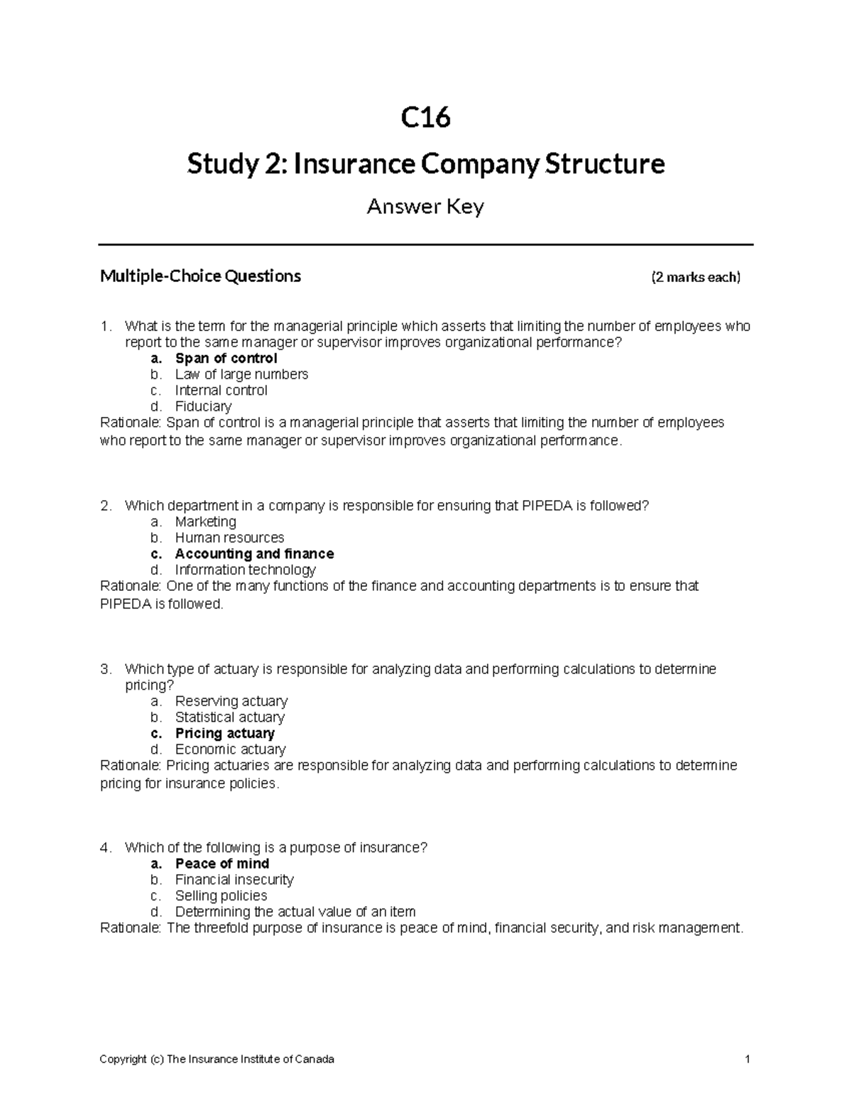 C16 EN study 02 answerkey - C Study 2: Insurance Company Structure ...