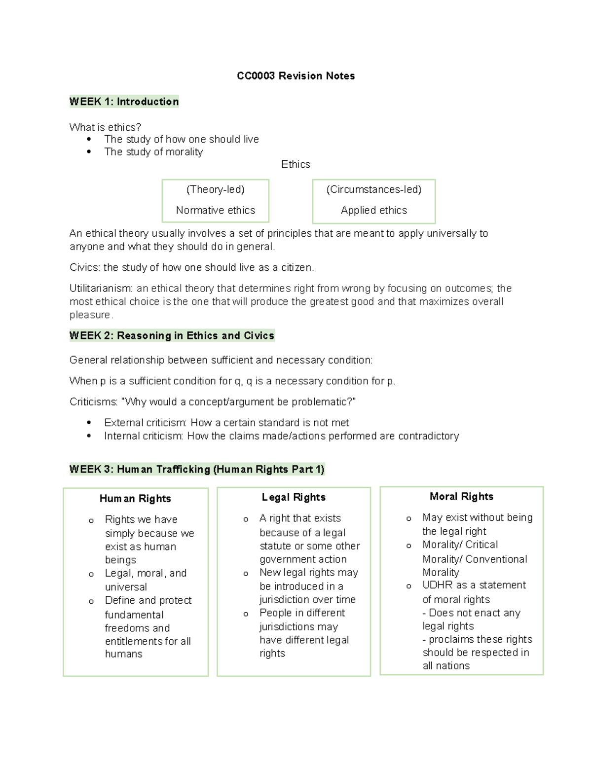 CC0003 Ethics Revision Notes: Key Concepts and Theories Explained - Studocu