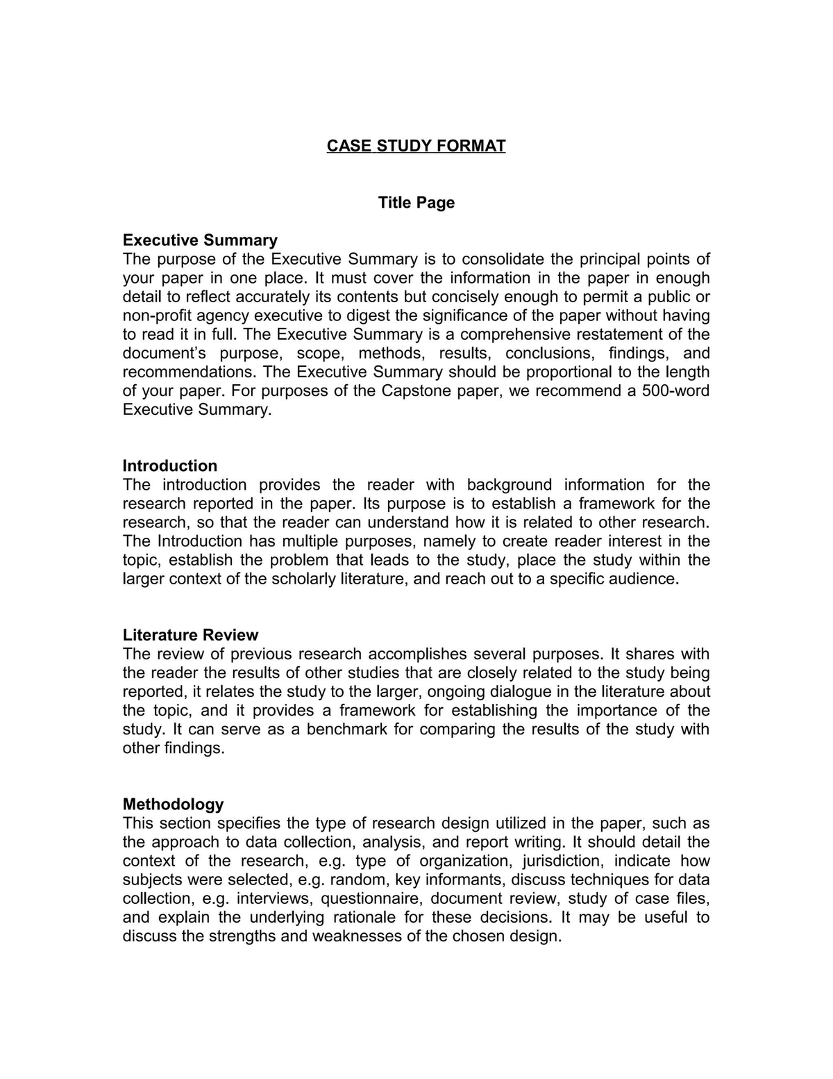 Case study format - Bases - CASE STUDY FORMAT Title Page Executive ...