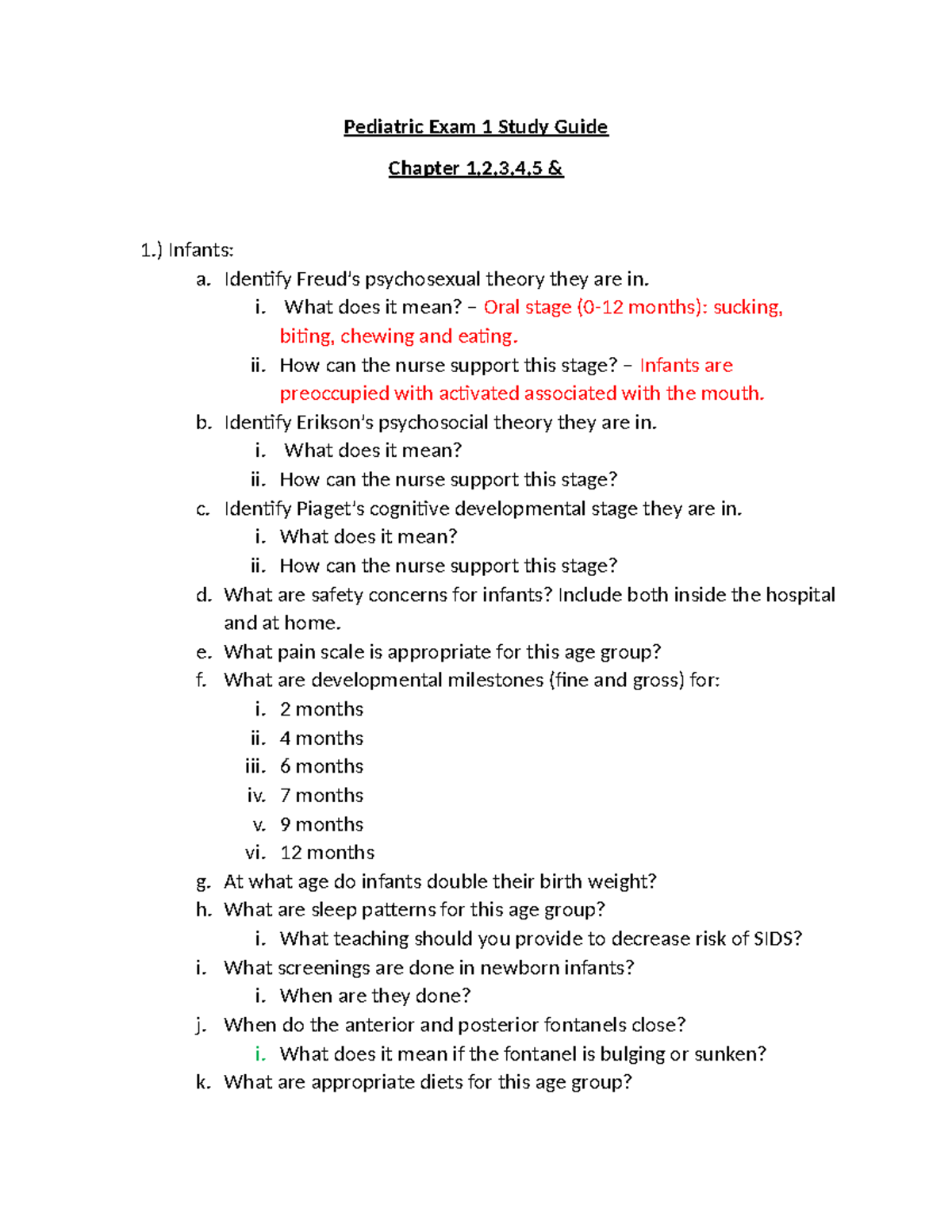 PEDS 101: Exam 1 Comprehensive Study Guide for Pediatric Nursing - Studocu