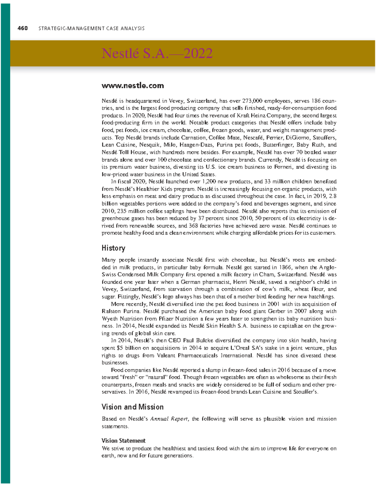 460 CASE STUDY ANALYSIS: Nestlé's Business Strategies and Market ...