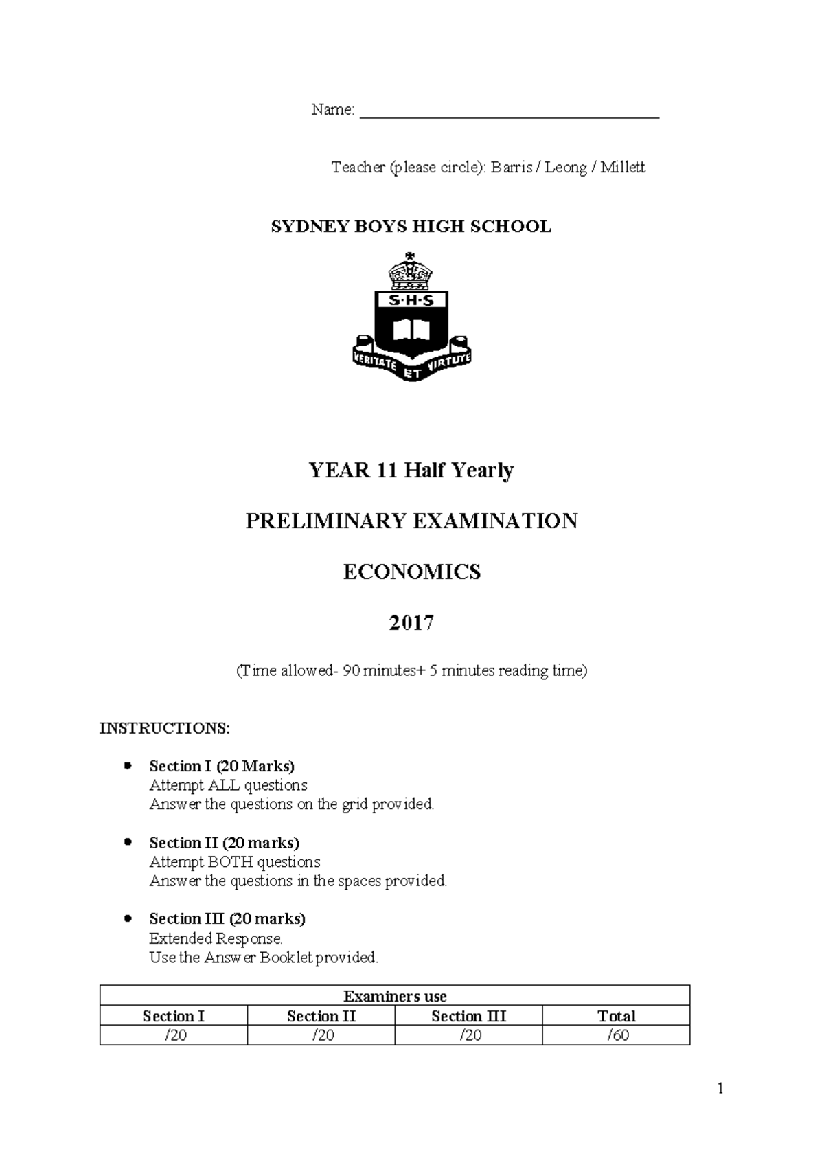 Prelim Economics Year 11 Half Yearly Exam 2017 - Studocu