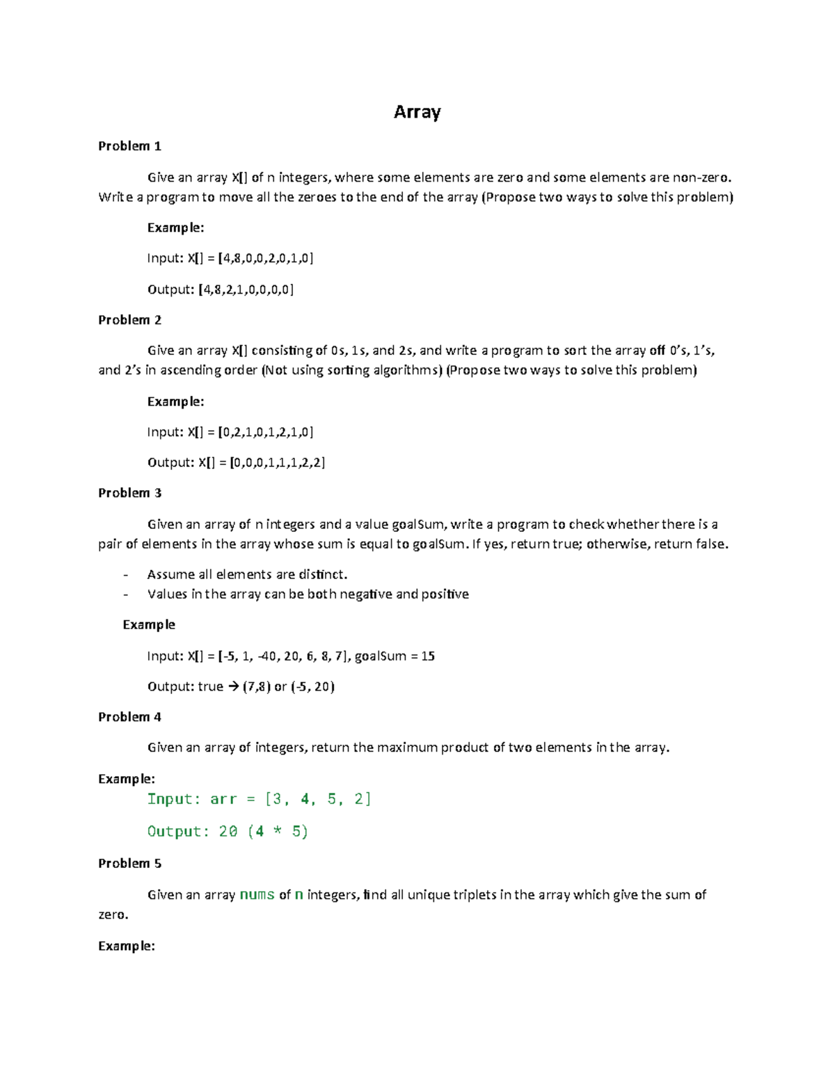 Array Homework: Moving Zeroes, Sorting, and Pair Sums - Studocu