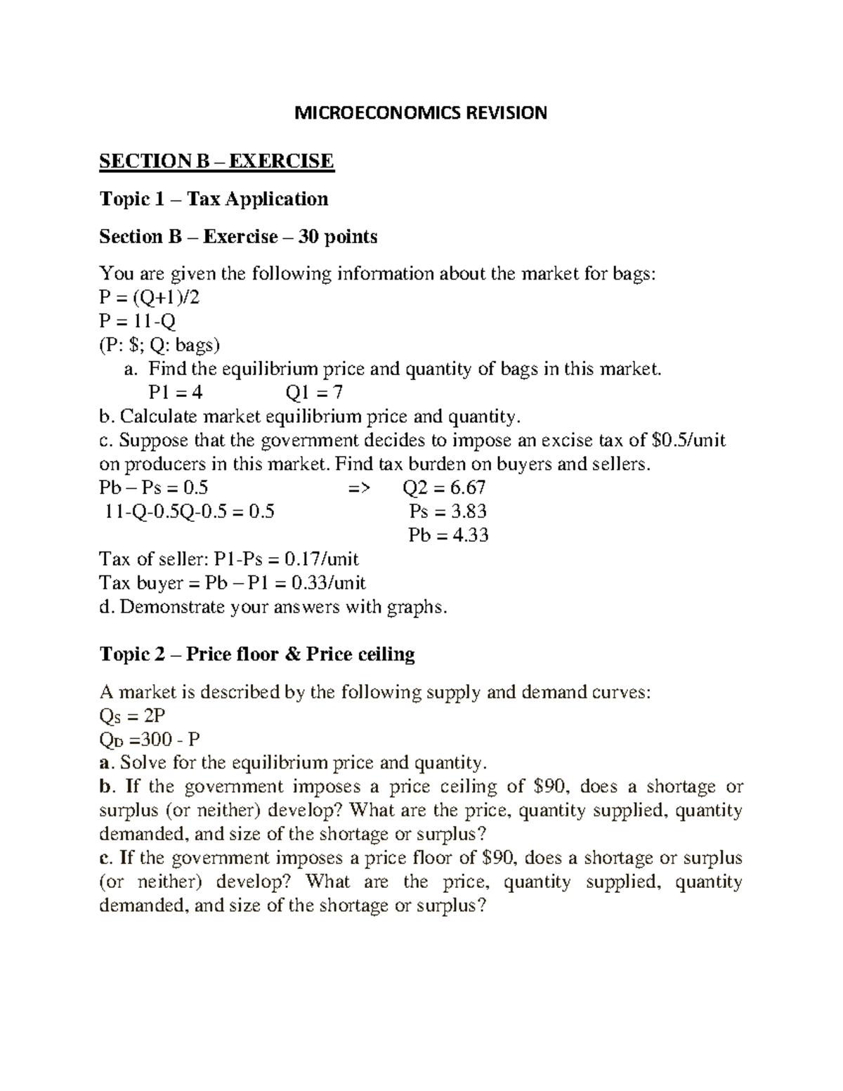Microeconomics Revision Notes for Exam Preparation (Course Code: ECO101 ...