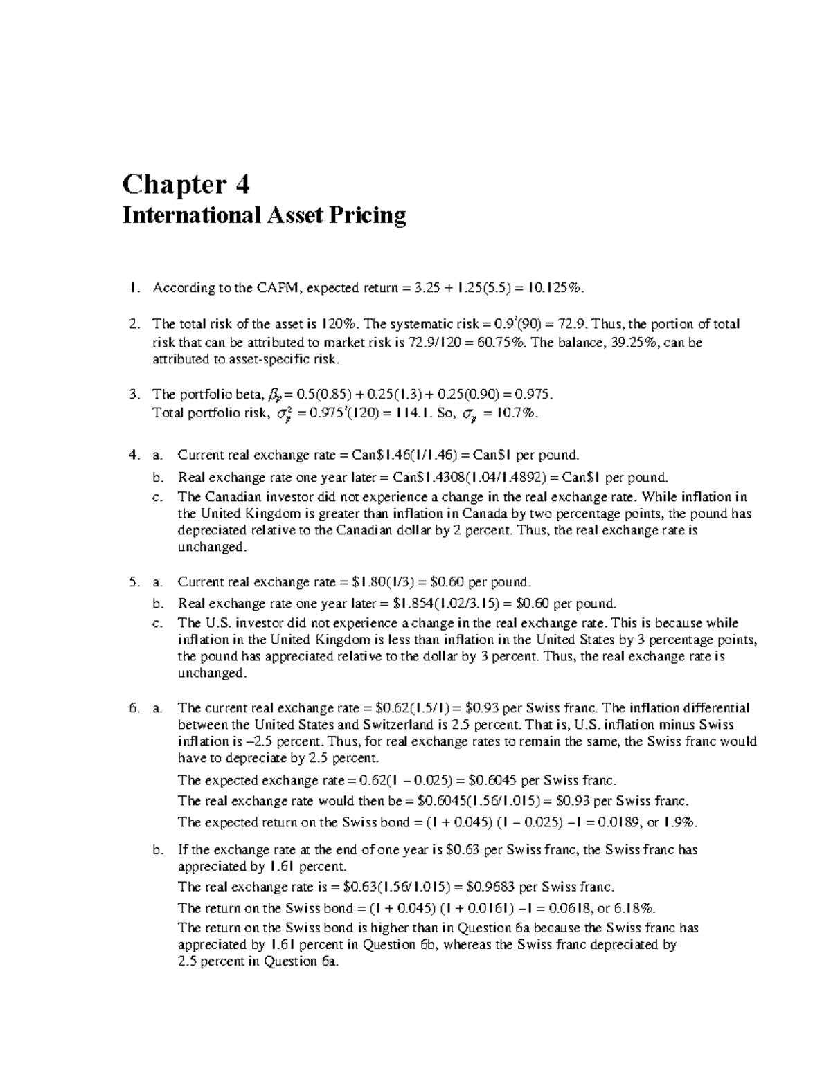 Solution to chapter 4 international asset pricing analysis - Studocu