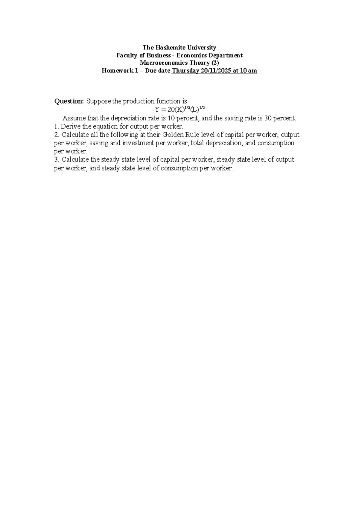 Macroeconomics Theory (2) Homework 1 - Production Function Analysis ...