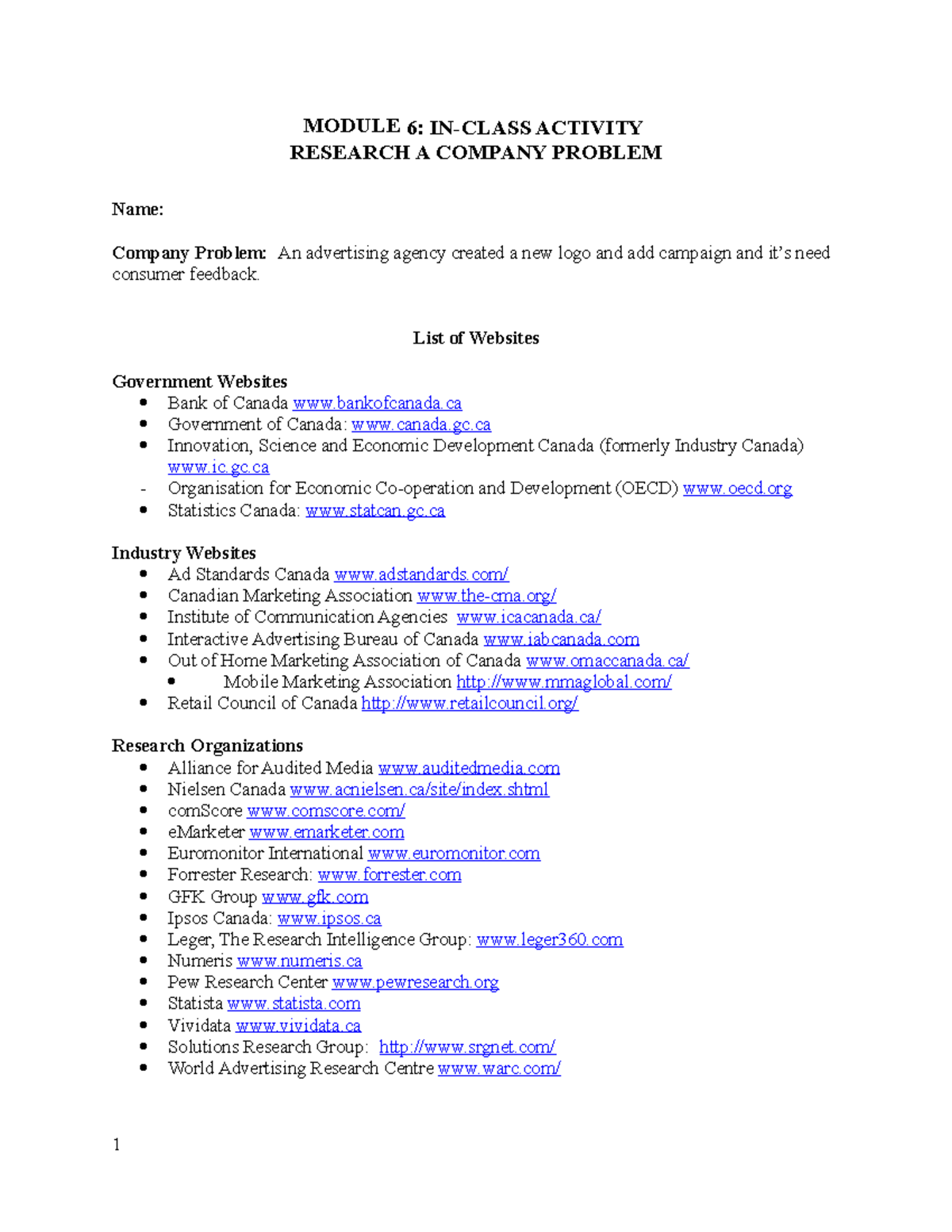 Module 6 In-Class Activity - Research A Company Problem - MODULE 6: IN ...