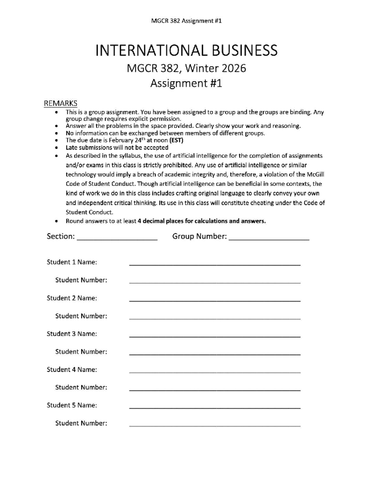 MGCR 382 Winter 2026 Assignment 1: International Business Analysis ...