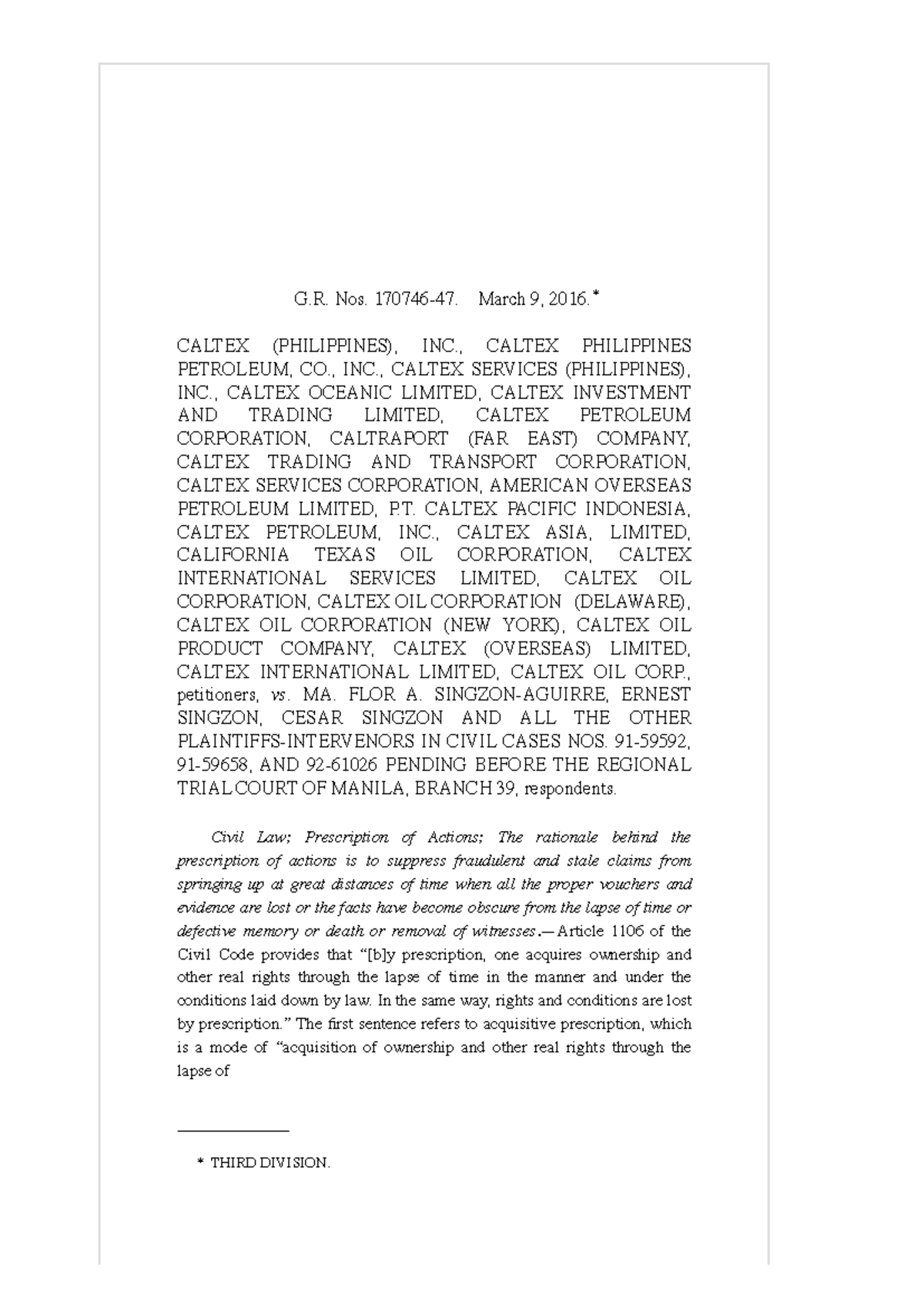 Caltex (Philippines), Inc. vs. Singzon-Aguirre: Case Summary and Ruling ...