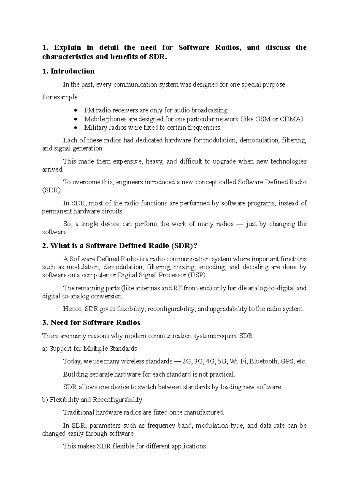 SDR UNIT 1 - Detailed Notes on Software Defined Radio (SDR) - Studocu