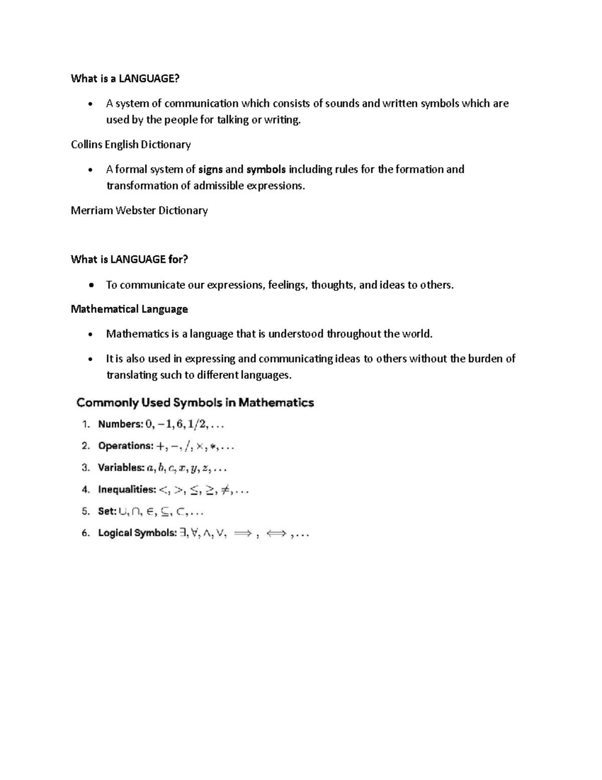 Mathematical Language: Understanding Communication in Math (MATH101 ...