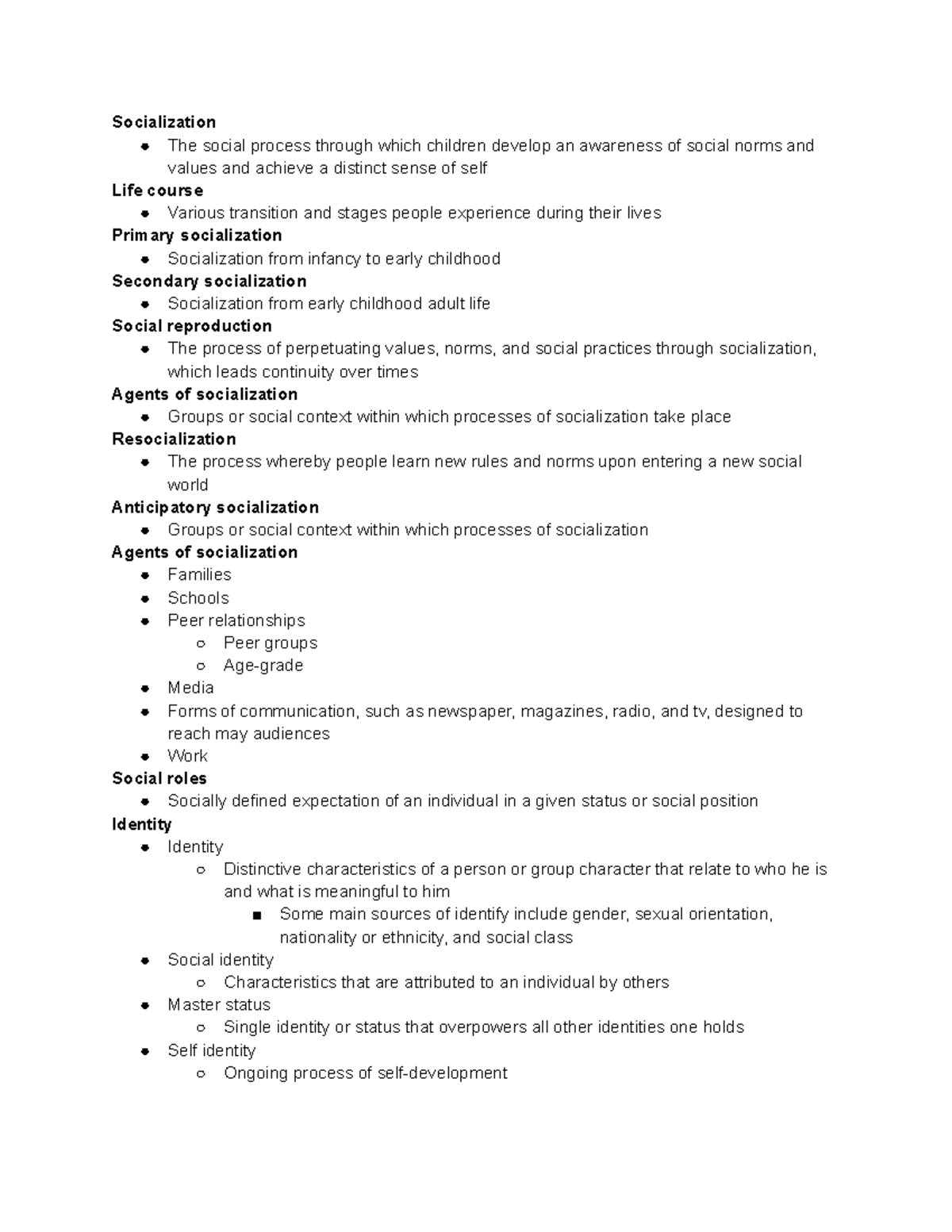 Sociology 101 ch4 socialization and life course - Socialization The ...