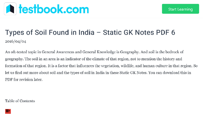 Types of Soil in India: Static GK Notes PDF 6 for General Awareness ...