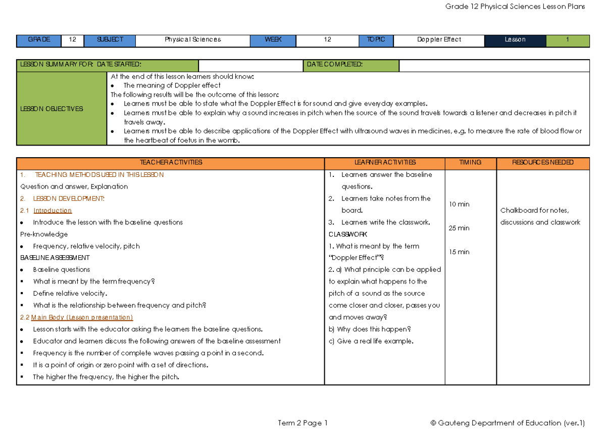Physical sciences grade 12 term 2 1 - GRADE 12 SUBJECT Physical ...