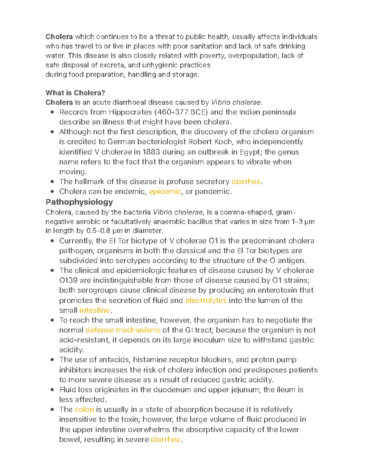 Cholera Overview: Causes, Pathophysiology, and Management - Studocu