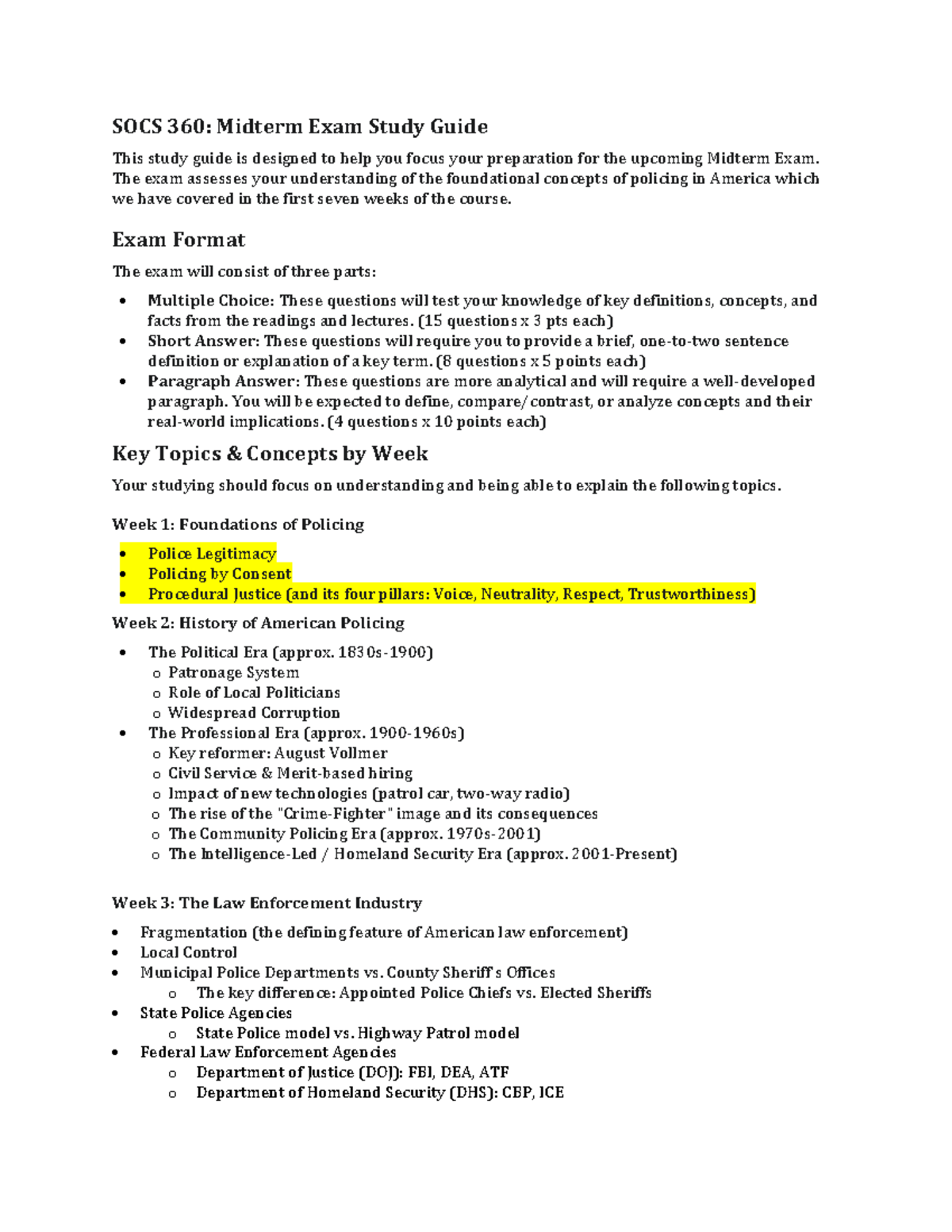 SOCS 360: Midterm Exam Study Guide on Policing Concepts - Studocu