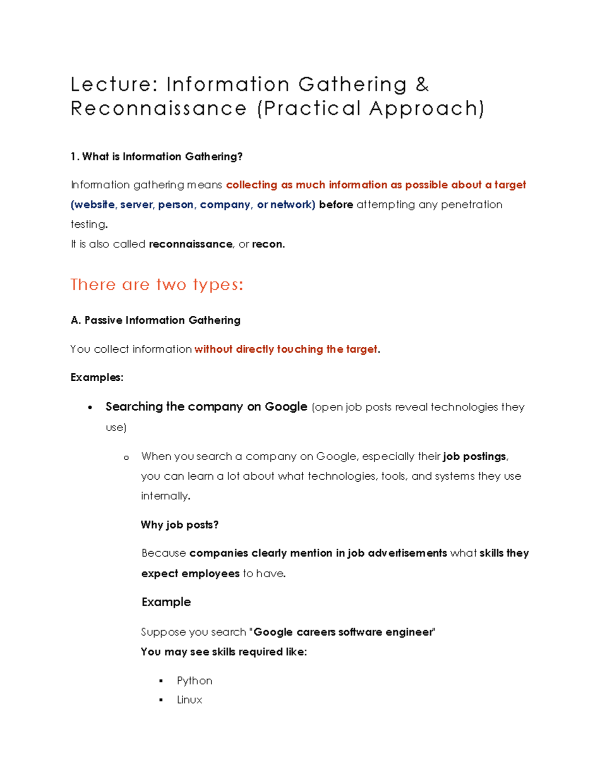 Lecture: Week 9 - Information Gathering & Reconnaissance (Practical ...