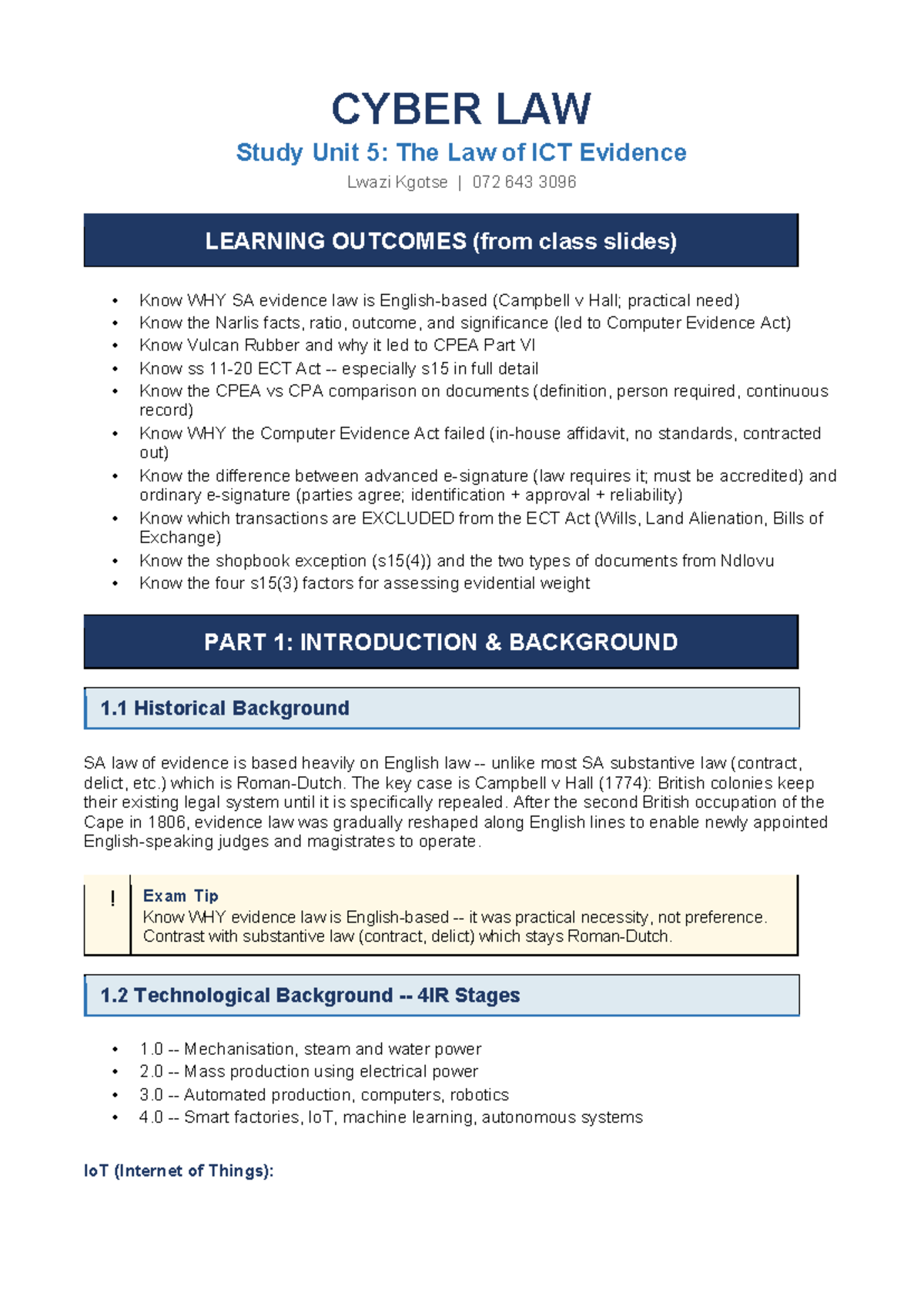 CYBER LAW SU5: ICT Evidence Law Overview and Key Cases - Studocu