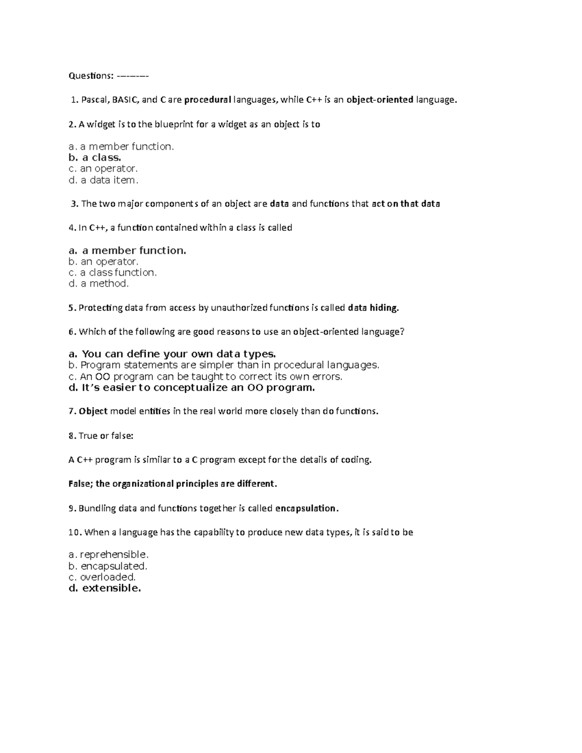 Book Questions-Answers - Questions: - 1. Pascal, BASIC, and C are ...