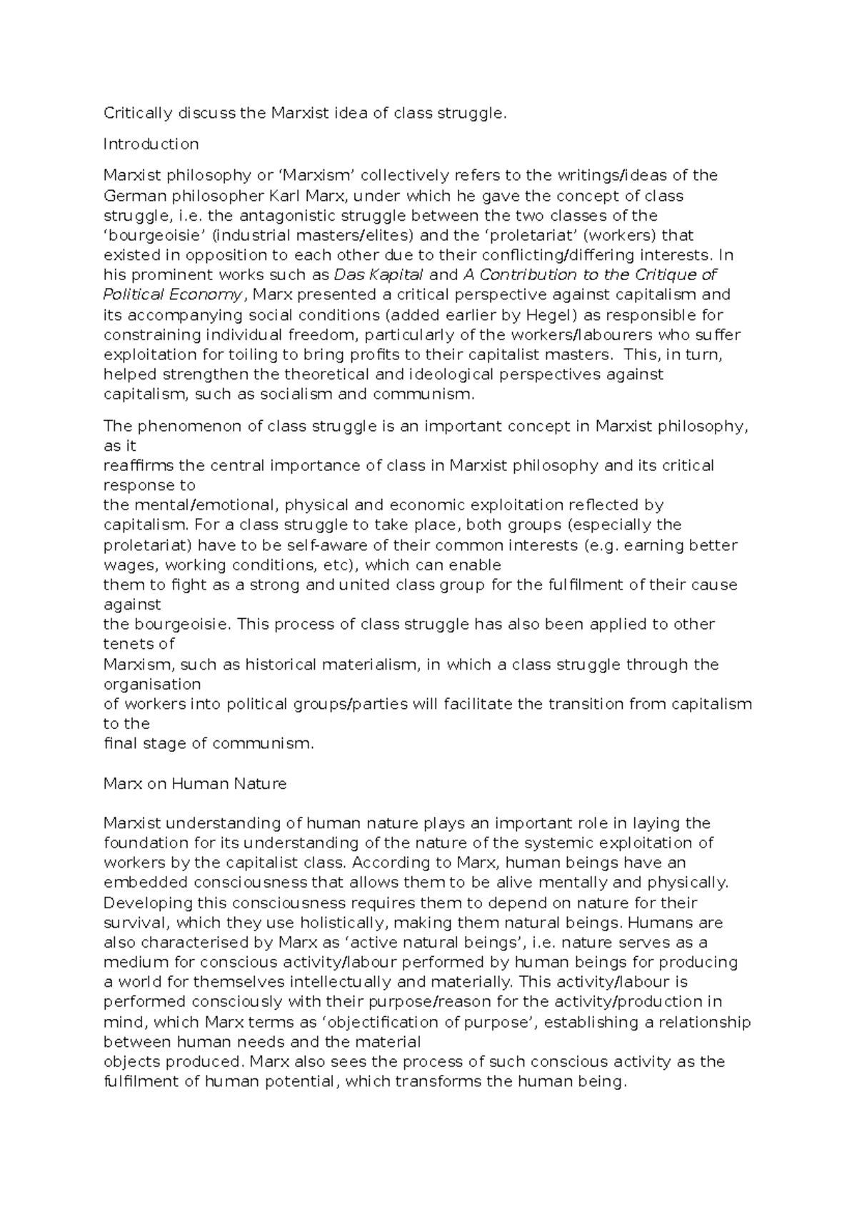 WPP 101: Analyzing Marx's Class Struggle and Its Implications - Studocu