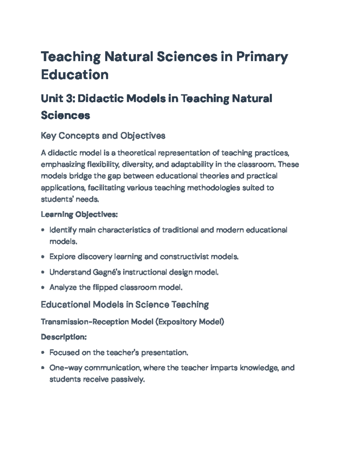 Educational Models in Primary Science Teaching (EDU101) - Teaching ...