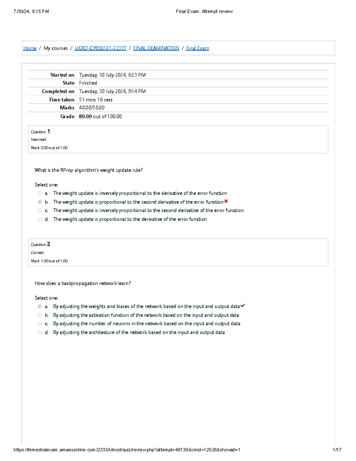 UGRD-CYBS6101-2333T Final Exam Attempt Review and Analysis - Studocu