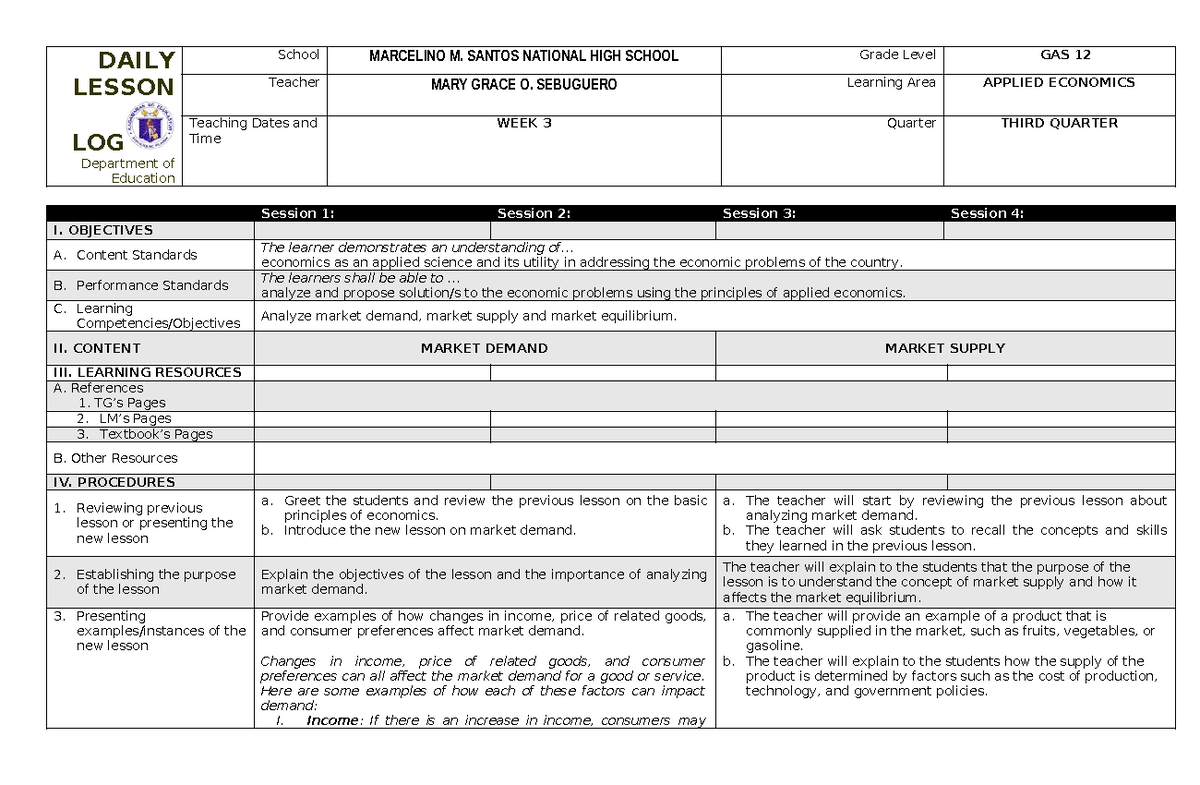 AE Q3 WEEK 3 - Lesson Plan - DAILY LESSON LOG Department of Education ...