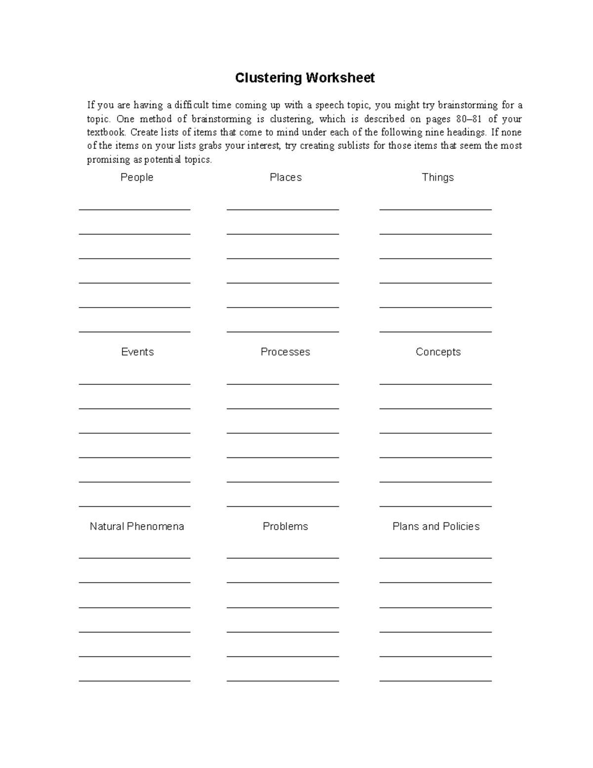 Clustering Worksheet - dwadsoajncnead - Clustering Worksheet If you are ...