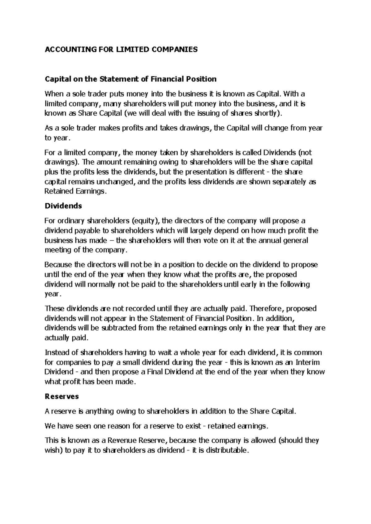 ACCOUNTING 101: Capital and Financial Position in Limited Companies ...