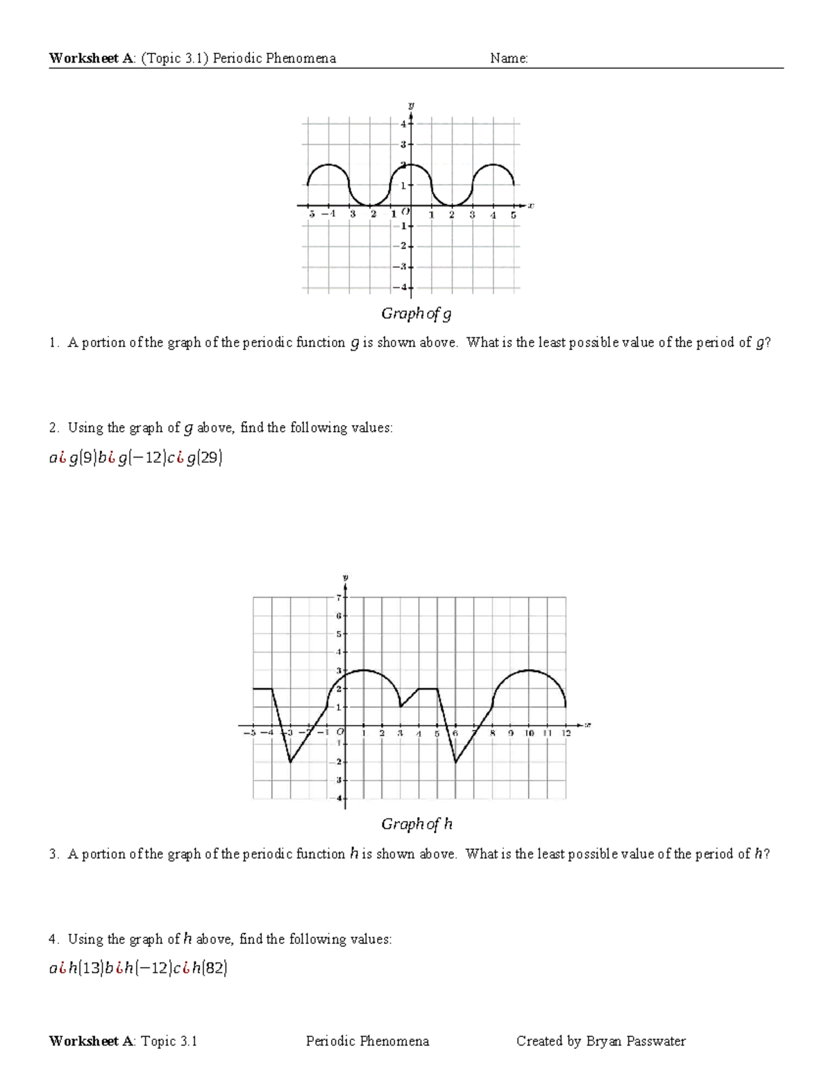 Worksheet A Topic 3.1 Periodic Phenomena - Worksheet A: (Topic 3 ...