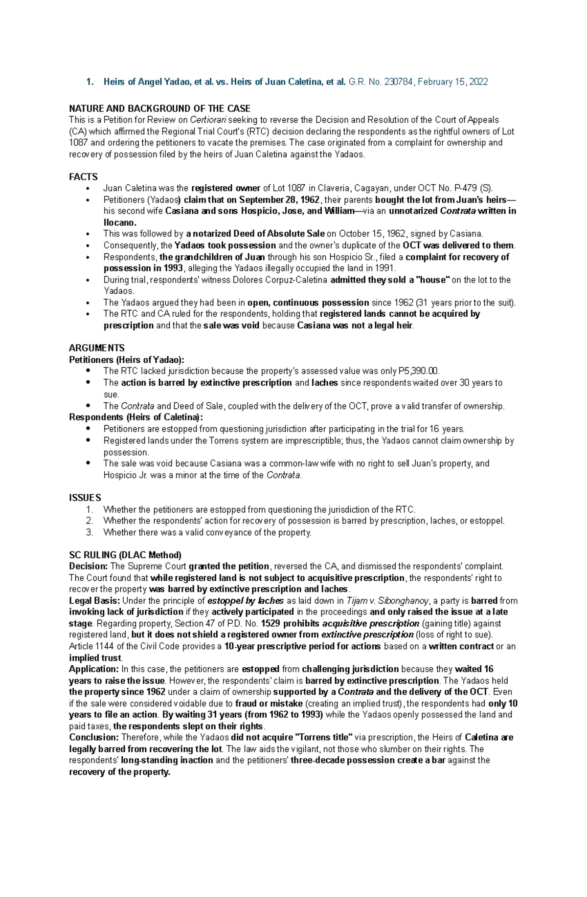 Cases on Prescription, Laches, and Estoppel: Key Legal Principles and ...
