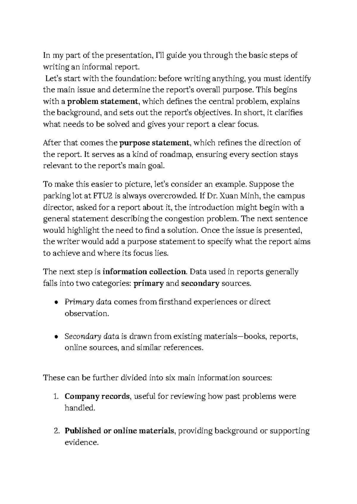 FTU2 Informal Report Writing Guide: Steps & Examples - Studocu