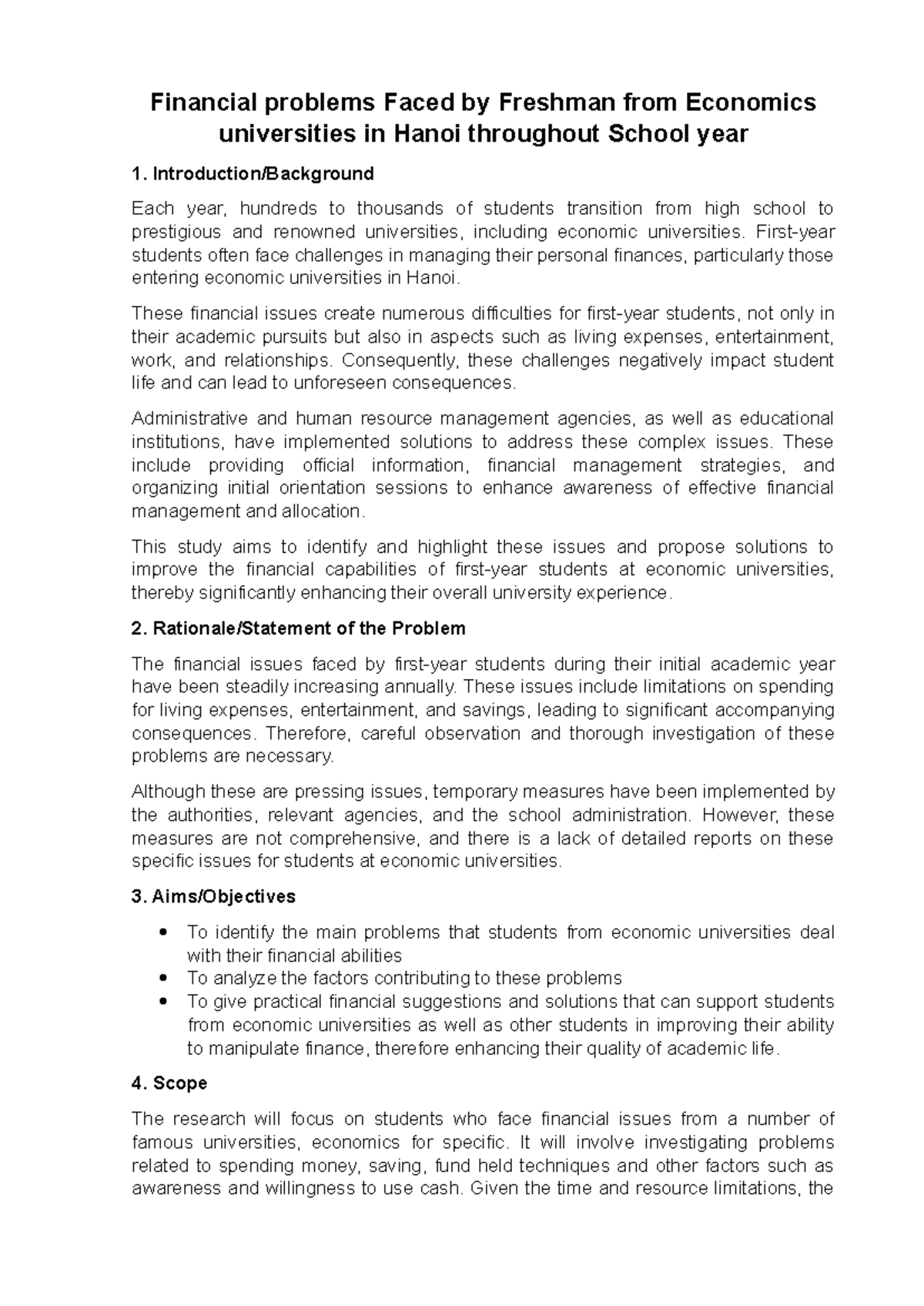 Financial Challenges for Freshmen at Economic Universities in Hanoi ...