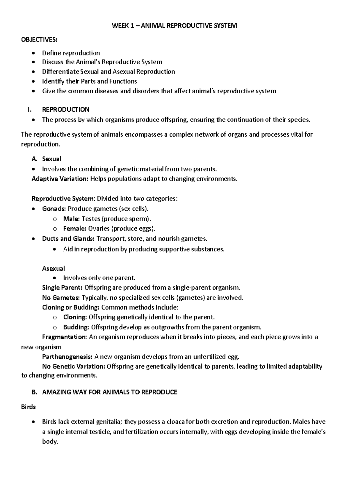 Reviewer combinepdf - WEEK 1 – ANIMAL REPRODUCTIVE SYSTEM OBJECTIVES ...