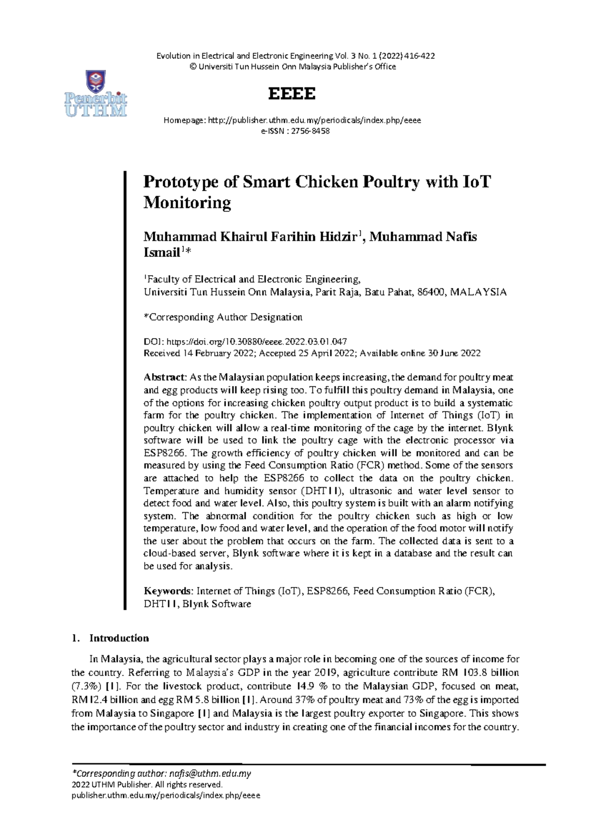 Prototype of Smart Poultry System with IoT Monitoring (EEE 2022) - Studocu