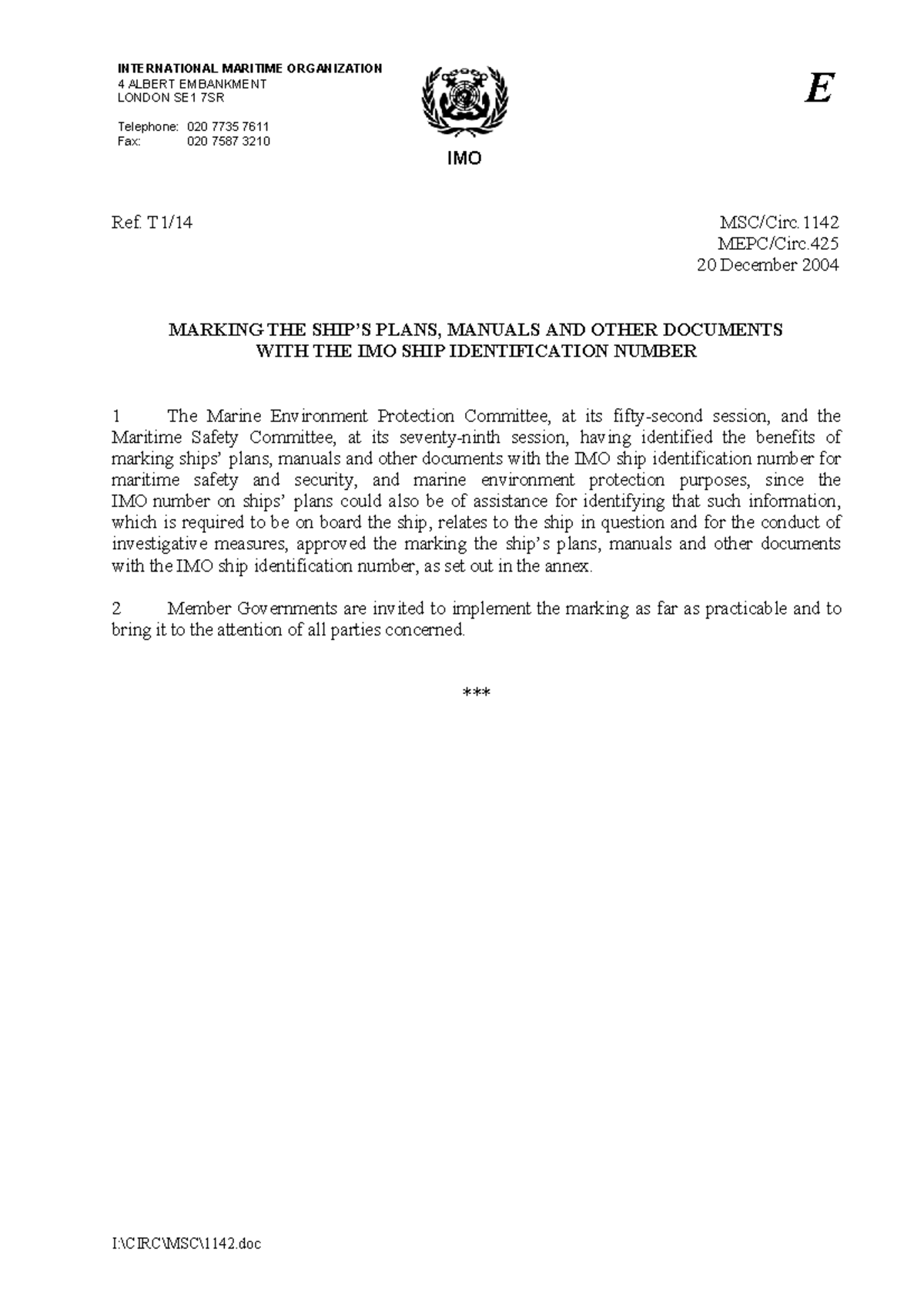 IMO Guidelines for Marking Plans with Ship ID Number - Studocu