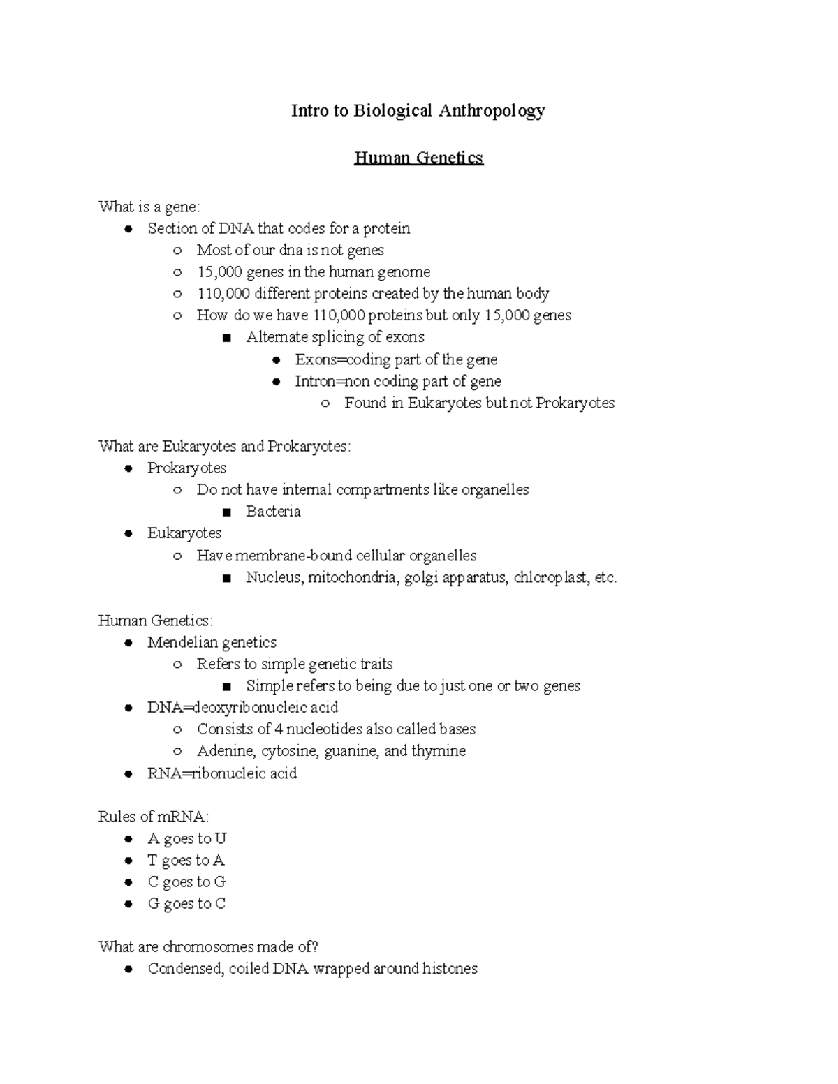 Human Genetics - Lecture Notes (Bio Anthro) - Studocu