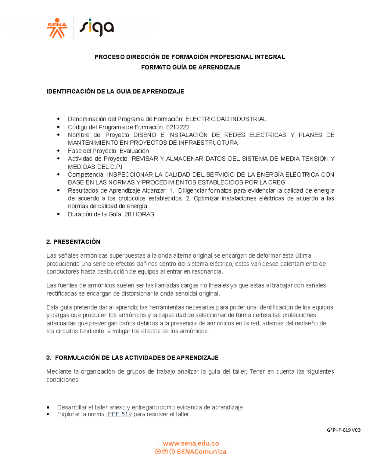 Guía de Aprendizaje 8212222: Calidad y Armónicos en Electricidad - Document Preview