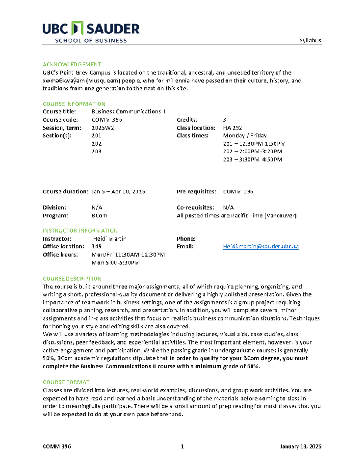 COMM 396 - Business Communications II Syllabus - 2025W2 - Studocu