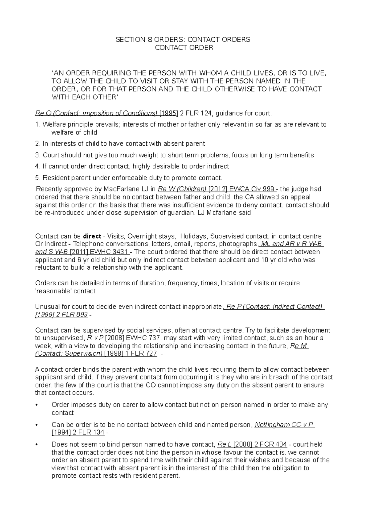 Contact order - SECTION 8 ORDERS: CONTACT ORDERS CONTACT ORDER ORDER ...