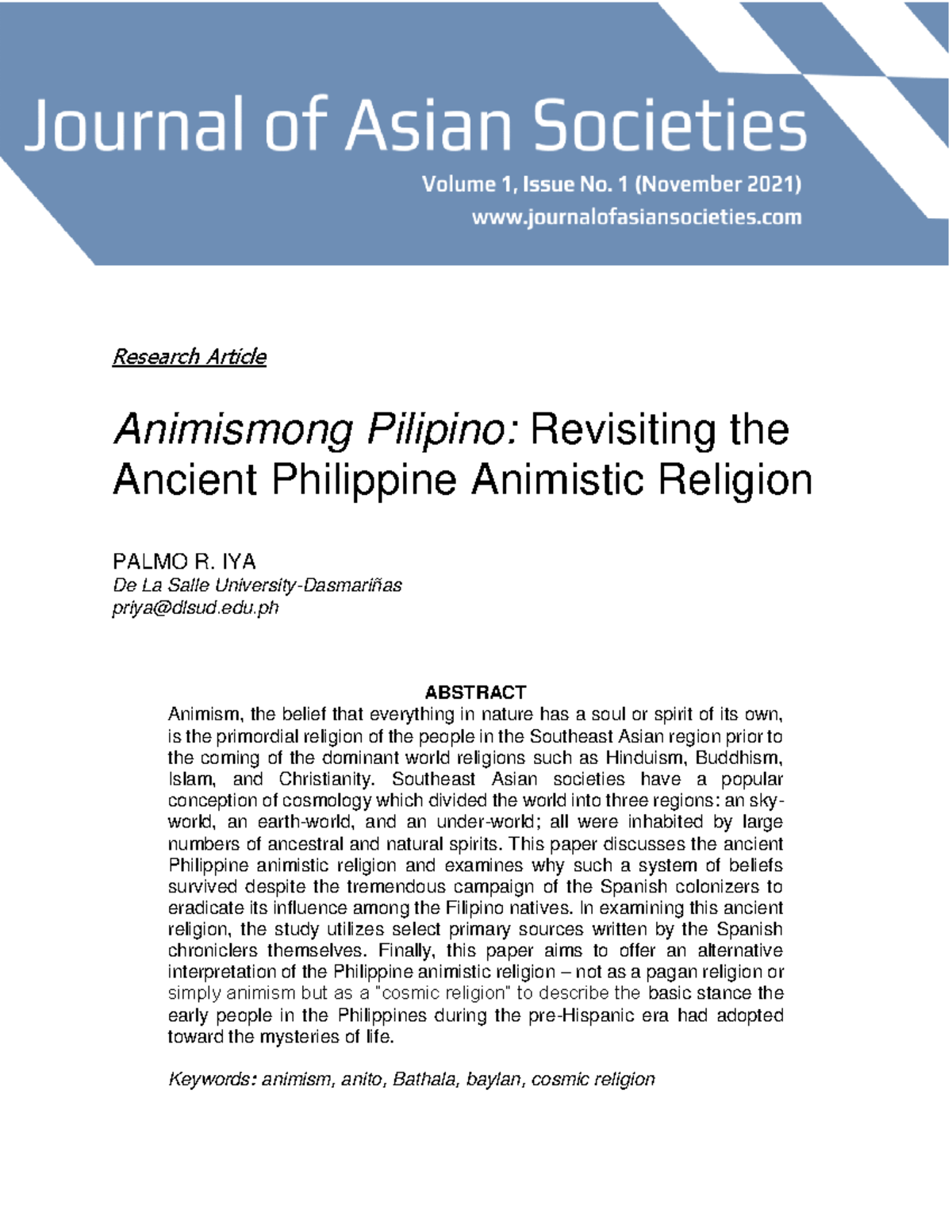 Revisiting Philippine Animism: Insights from Spanish Chronicles JAS ...