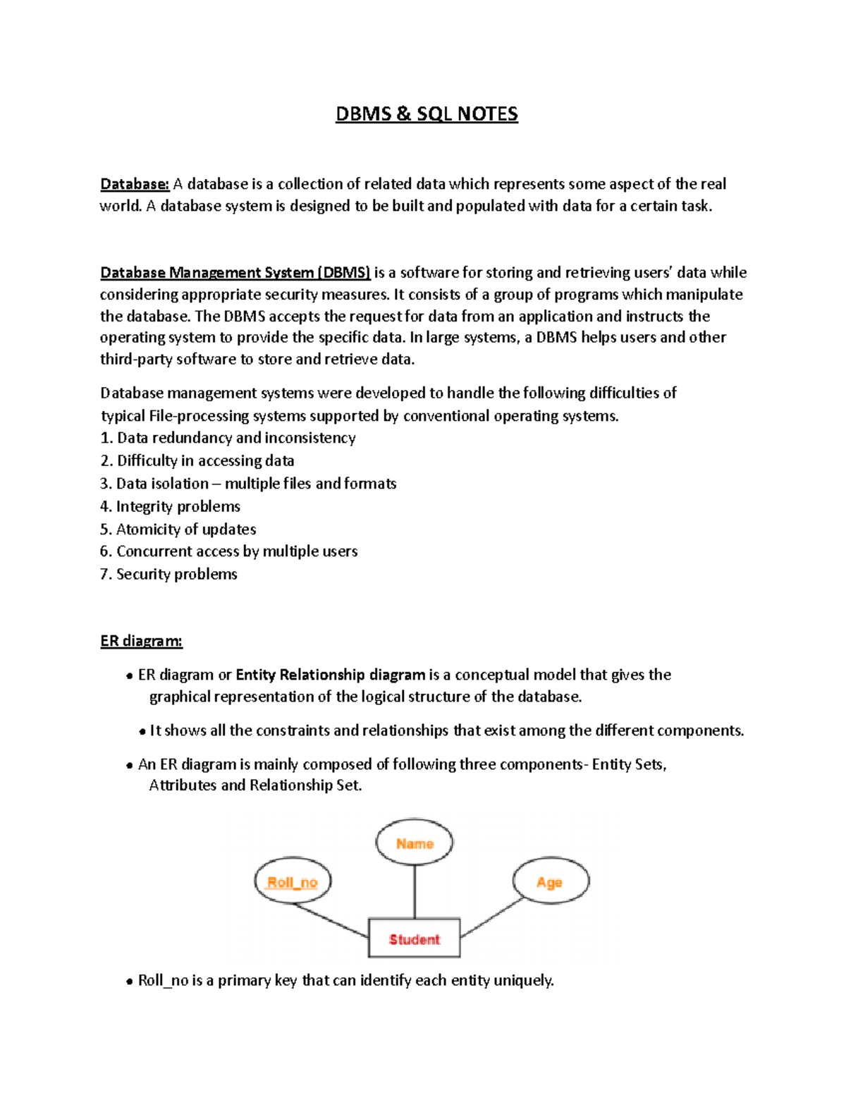 DBMS & SQL Summary Notes - Comprehensive Guide - Studocu