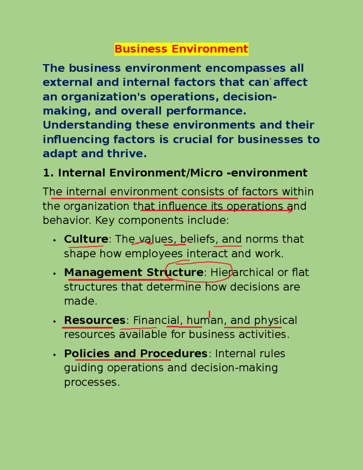 Business Environment (BE101) - Best Lecture Notes on Internal ...