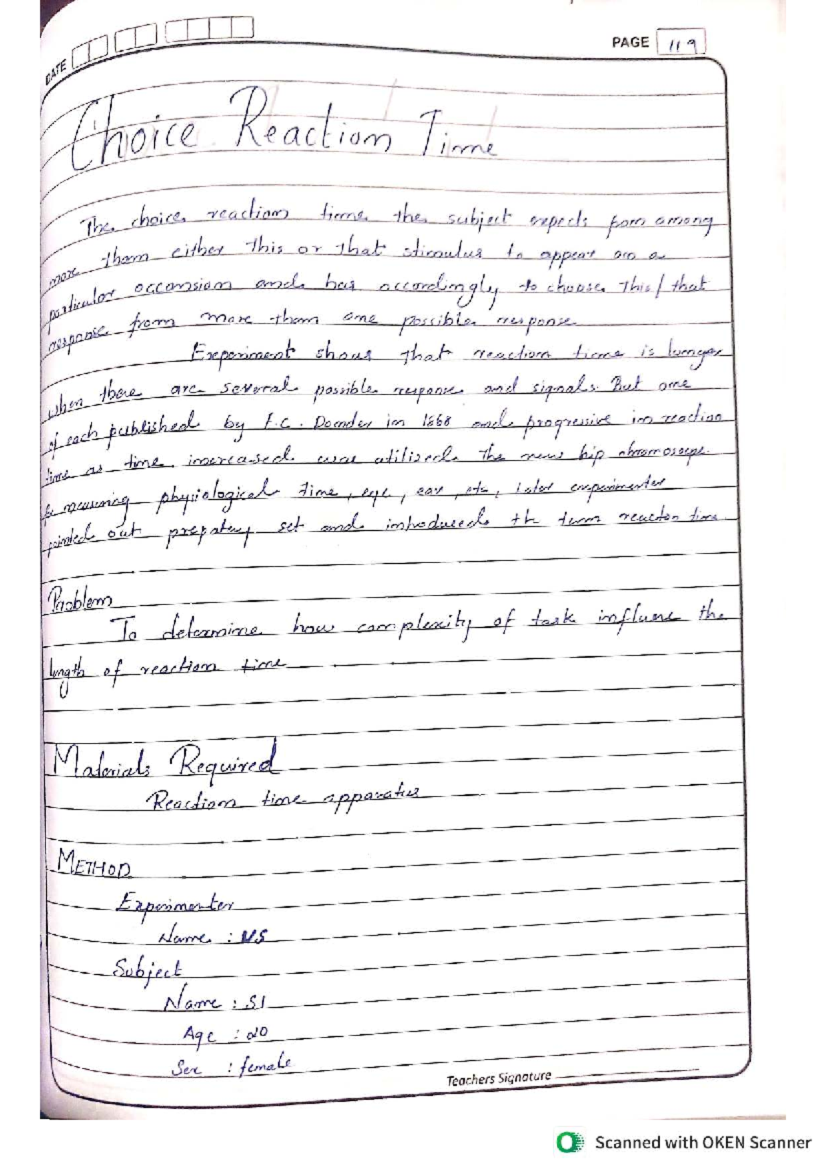 Choice Reaction Time Experiment - Psychology 101 - Studocu