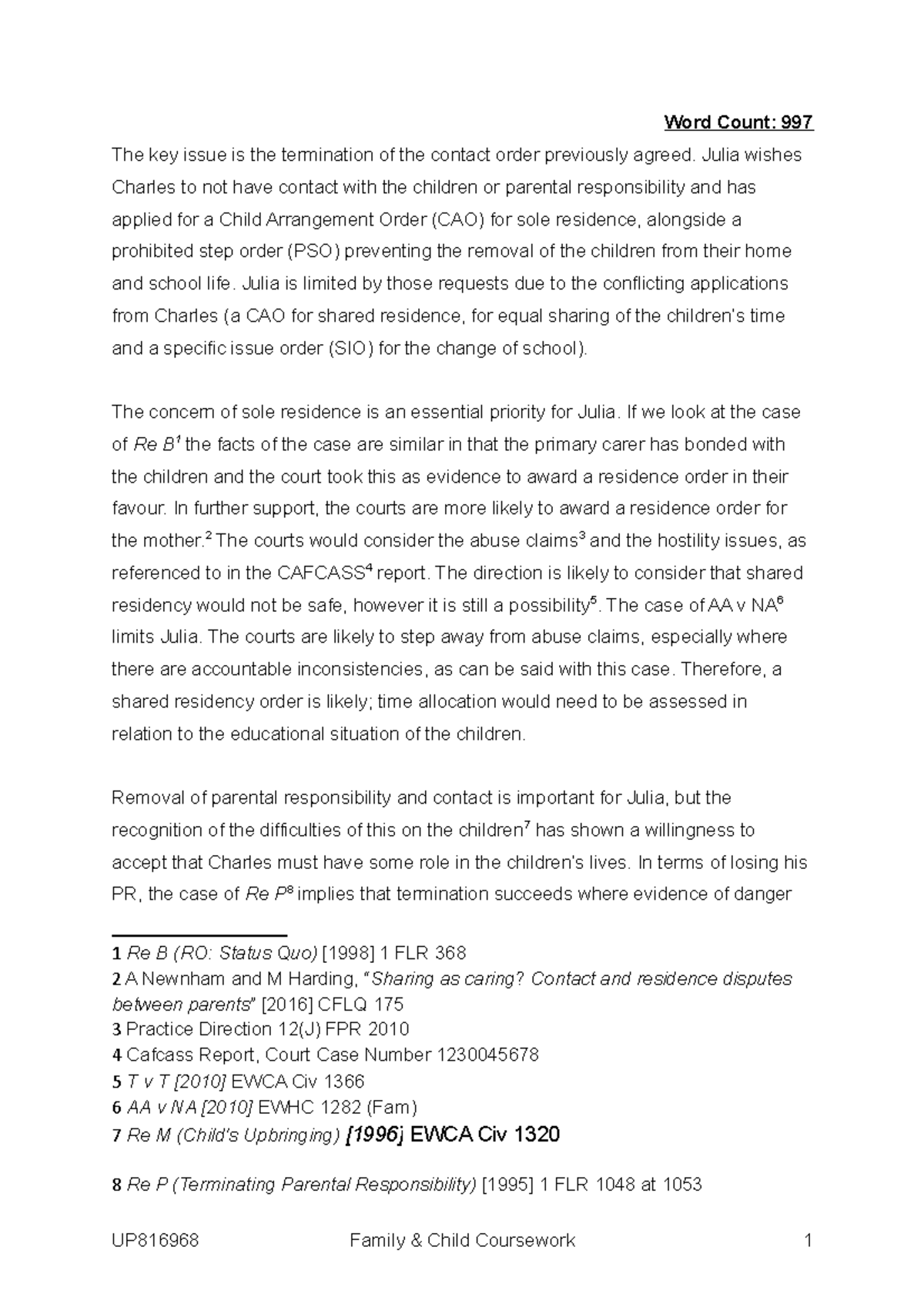 Family Law Coursework: Child Arrangement Orders & Parental Rights - Studocu