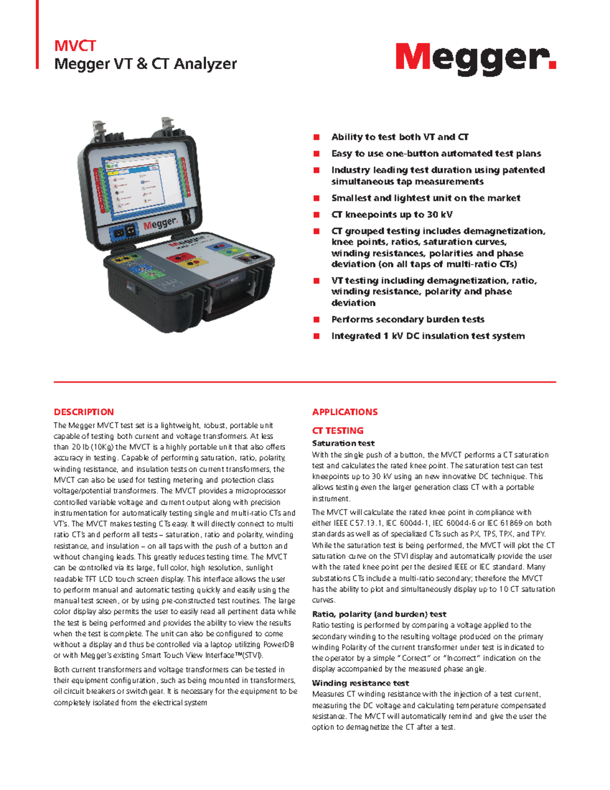 MVCT DS EN - TESTING OF INSTRUMENT TRANSFORMERS - Megger VT & CT ...