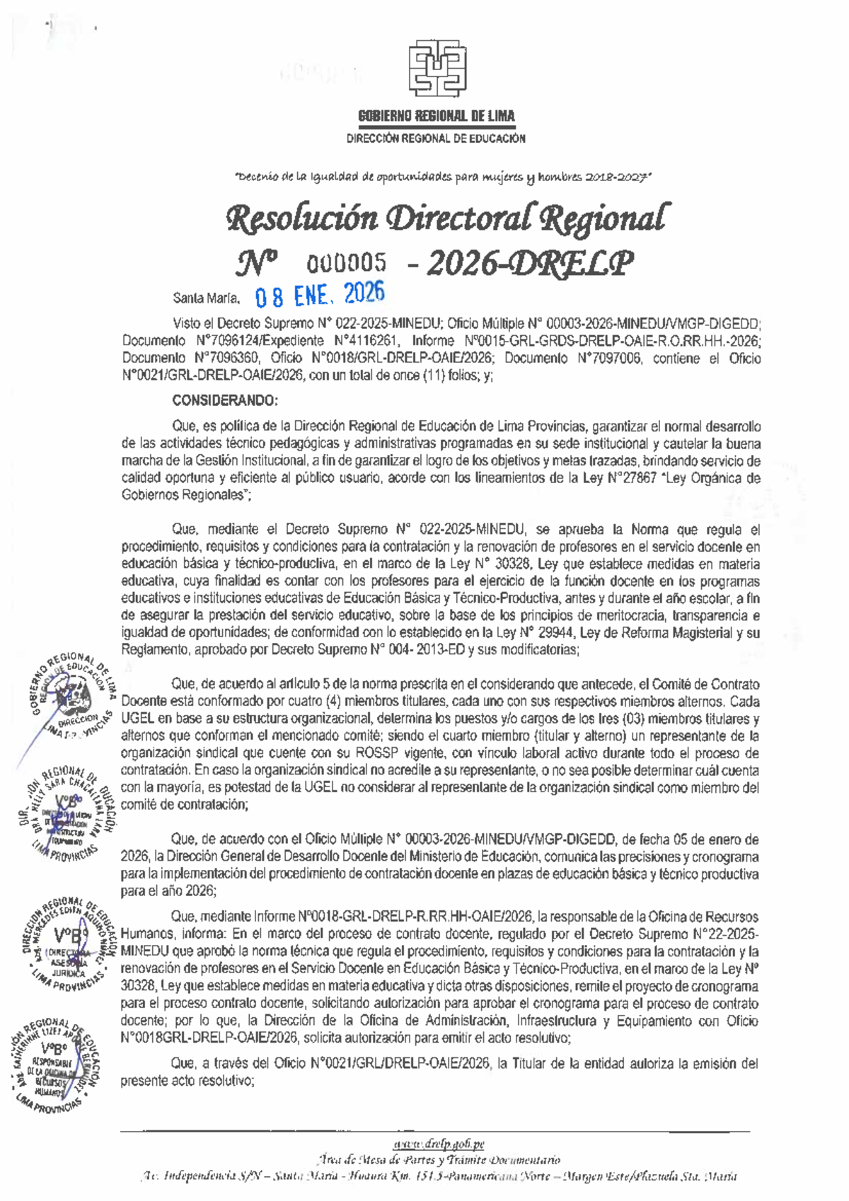 Resolución Directoral Regional 2026: Contratación Docente en Lima - Studocu