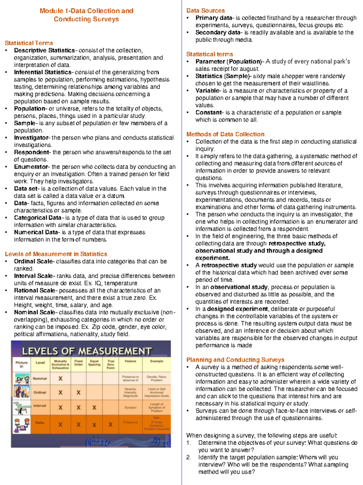 EDA - Module 1: Data Collection, Surveys & Statistical Concepts - Studocu