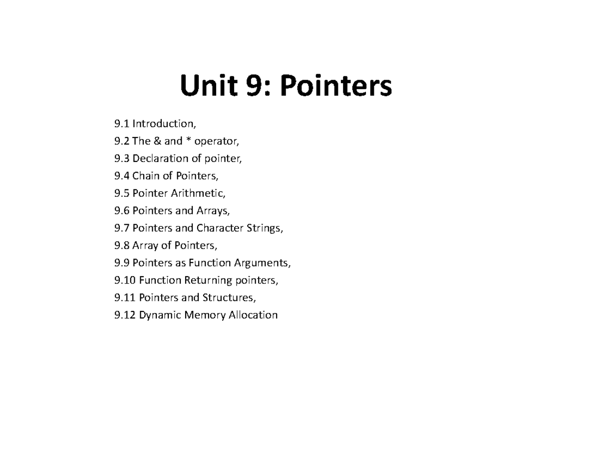 Unit 9: Pointers - Overview and Key Concepts - Studocu